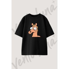 Bojack Horseman_1 Tasarım Baskılı Unisex Oversize Kalıp Siyah Tshirt