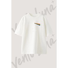 Pink Floyd Cat Tasarım Baskılı Unisex Oversize Kalıp Beyaz Tshirt