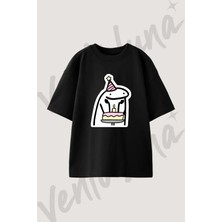 Flork Dogum Gunu Tasarım Baskılı Unisex Oversize Kalıp Siyah Tshirt