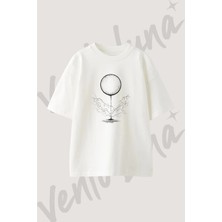 Kure Selale Bulut Tasarım Baskılı Unisex Oversize Kalıp Beyaz Tshirt