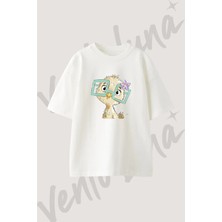 Chick Glasses Tasarım Baskılı Unisex Oversize Kalıp Beyaz Tshirt