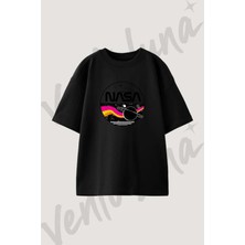 Nasa Space Retro Tasarım Baskılı Unisex Oversize Kalıp Siyah Tshirt