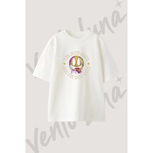 Melted Smiley Tasarım Baskılı Unisex Oversize Kalıp Beyaz Tshirt