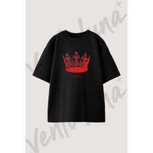 Kral Taci Tasarım Baskılı Unisex Oversize Kalıp Siyah Tshirt