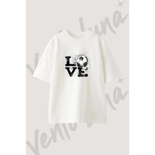 Futbol Aski Tasarım Baskılı Unisex Oversize Kalıp Beyaz Tshirt