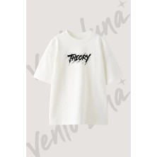 Theory Ink Splatter Tasarım Baskılı Unisex Oversize Kalıp Beyaz Tshirt