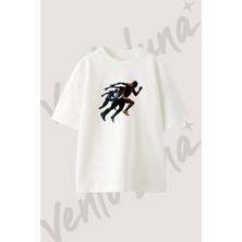Atlet Kosusu Tasarım Baskılı Unisex Oversize Kalıp Beyaz Tshirt