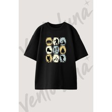 Dag Yuruyus Tasarım Baskılı Unisex Oversize Kalıp Siyah Tshirt