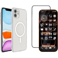 Tekno Grup Iphone 11 Kılıf Mika Kamera Korumalı M-Safe Şarj Özellikli Şeffaf Sert Pc London Kapak + Tam Kaplayan Ekran Koruyucu