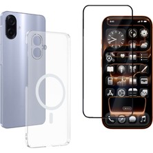 Tekno Grup Galaxy A07 Kılıf Mika Kamera Korumalı M-Safe Şarj Özellikli Şeffaf Sert Pc London Kapak + Tam Kaplayan Ekran Koruyucu