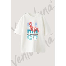 Flamingo_1 Tasarım Baskılı Unisex Oversize Kalıp Beyaz Tshirt