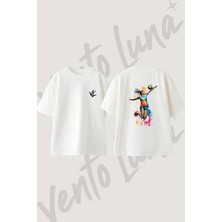 Voleybol Oyuncu_2 Tasarım Sırt Baskılı Pamuk Beyaz Oversize T-Shirt