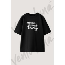 Quote Destiny Tasarım Baskılı Unisex Oversize Kalıp Siyah Tshirt
