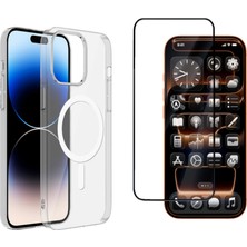 Tekno Grup Iphone 15 Plus Kılıf Mika Kamera Korumalı M-Safe Şarj Özellikli Şeffaf Sert Pc London Kapak + Tam Kaplayan Ekran Koruyucu