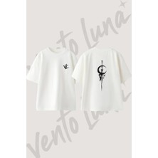 Kilic Hilal Tasarım Sırt Baskılı Pamuk Beyaz Oversize T-Shirt