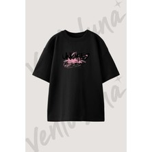 Unlimited Brushstroke Tasarım Baskılı Unisex Oversize Kalıp Siyah Tshirt
