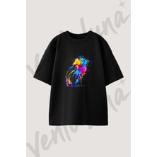 Futbolcu Sanat Tasarım Baskılı Unisex Oversize Kalıp Siyah Tshirt
