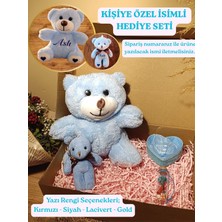Paganca Kişiye Özel İsimli Hediye Seti Mavi Ayıcık 25CM - Ayıcık Anahtarlık - Dilek Şişesi - Kalp Tüllü Kutu