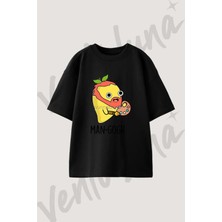 Mango Gogh Tasarım Baskılı Unisex Oversize Kalıp Siyah Tshirt