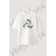 Psykopath Tasarım Baskılı Unisex Oversize Kalıp Beyaz Tshirt