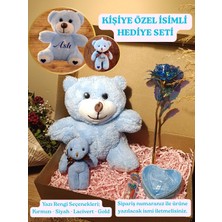 Paganca Mavi Ayıcık 25CM - Ayıcık Anahtarlık - Dilek Şişesi - Kalp Tüllü Kutu - Sonsuzluk Gülü Kişiye Özel Hediye Seti