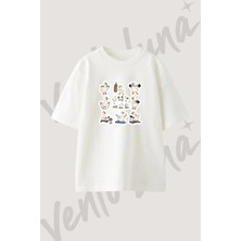 Fitness Kaz Tasarım Baskılı Unisex Oversize Kalıp Beyaz Tshirt