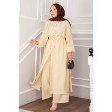 Ns Düğmeli Uzun Tunik Pantolon Takım Sarı