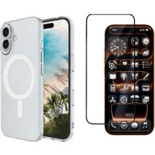 Tekno Grup Iphone 17 Kılıf Mika Kamera Korumalı M-Safe Şarj Özellikli Şeffaf Sert Pc London Kapak + Tam Kaplayan Ekran Koruyucu