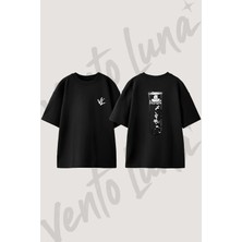 Test Tupu Kalp Tasarım Sırt Baskılı Pamuk Siyah Oversize T-Shirt