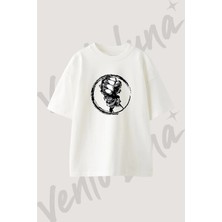 Boks Yumrugu Tasarım Baskılı Unisex Oversize Kalıp Beyaz Tshirt