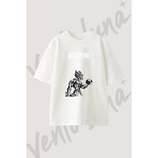 Goku Dumbbell Tasarım Baskılı Unisex Oversize Kalıp Beyaz Tshirt