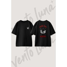 Muay Thai_2 Tasarım Sırt Baskılı Pamuk Siyah Oversize T-Shirt