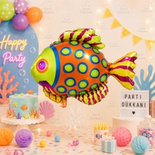 Parti Dükkanı Balık Folyo Balon 90X71 cm Büyük Boy Renkli Helyum Uyumlu Deniz Temalı Doğum Günü Parti Balonu Çocuk Parti Süsü