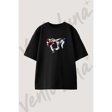 Taekwondo_1 Tasarım Baskılı Unisex Oversize Kalıp Siyah Tshirt