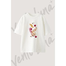 Fruity Cocktail Splash Tasarım Baskılı Unisex Oversize Kalıp Beyaz Tshirt