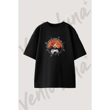 Compass Offroad Tasarım Baskılı Unisex Oversize Kalıp Siyah Tshirt