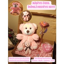 Paganca Pembe Ayıcık 25CM - Kalp Tüllü Kutu - Dilek Şişesi - Sonsuzluk Gülü - Kolye Kişiye Özel İsimli Hediye Seti
