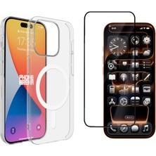 Tekno Grup Iphone 15 Pro Kılıf Mika Kamera Korumalı M-Safe Şarj Özellikli Şeffaf Sert Pc London Kapak + Tam Kaplayan Ekran Koruyucu