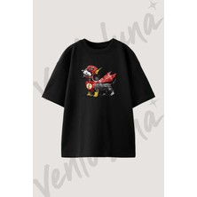 Flash Dog Tasarım Baskılı Unisex Oversize Kalıp Siyah Tshirt
