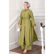Ns Düğmeli Uzun Tunik Pantolon Takım Yeşil Olive