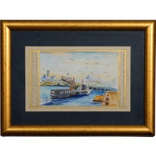 Galeri Atmaca Nostaljik Istanbul Vapuru ve Boğaz Manzarası Minyatür Tablosu