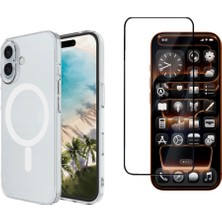 Tekno Grup Iphone 16 Kılıf Mika Kamera Korumalı M-Safe Şarj Özellikli Şeffaf Sert Pc London Kapak + Tam Kaplayan Ekran Koruyucu