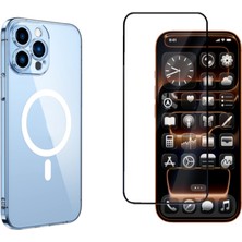 Tekno Grup Iphone 13 Pro Kılıf Mika Kamera Korumalı M-Safe Şarj Özellikli Şeffaf Sert Pc London Kapak + Tam Kaplayan Ekran Koruyucu