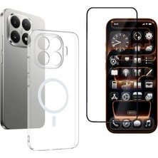 Tekno Grup Xiaomi 15T Pro Kılıf Mika Kamera Korumalı M-Safe Şarj Özellikli Şeffaf Sert Pc London Kapak + Tam Kaplayan Ekran Koruyucu