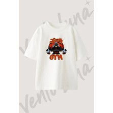 Godzilla Gym Tasarım Baskılı Unisex Oversize Kalıp Beyaz Tshirt