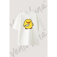 Chick Knife Tasarım Baskılı Unisex Oversize Kalıp Beyaz Tshirt