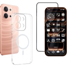 Tekno Grup Xiaomi Redmi 15C Kılıf Mika Kamera Korumalı M-Safe Şarj Özellikli Şeffaf Sert Pc London Kapak + Tam Kaplayan Ekran Koruyucu