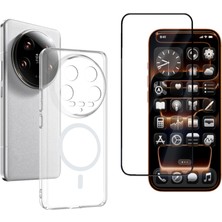 Tekno Grup Xiaomi Mi 14 Ultra Kılıf Mika Kamera Korumalı M-Safe Şarj Özellikli Şeffaf Sert Pc London Kapak + Tam Kaplayan Ekran Koruyucu