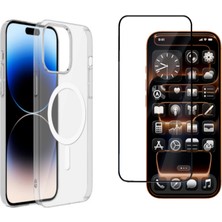 Tekno Grup Iphone 15 Kılıf Mika Kamera Korumalı M-Safe Şarj Özellikli Şeffaf Sert Pc London Kapak + Tam Kaplayan Ekran Koruyucu