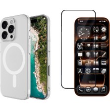 Tekno Grup Iphone 16 Pro Kılıf Mika Kamera Korumalı M-Safe Şarj Özellikli Şeffaf Sert Pc London Kapak + Tam Kaplayan Ekran Koruyucu